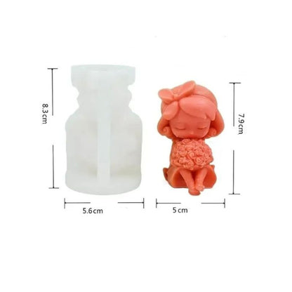 Moule Silicone Fillette Romantique, avec ses dimensions et sur fond blanc.