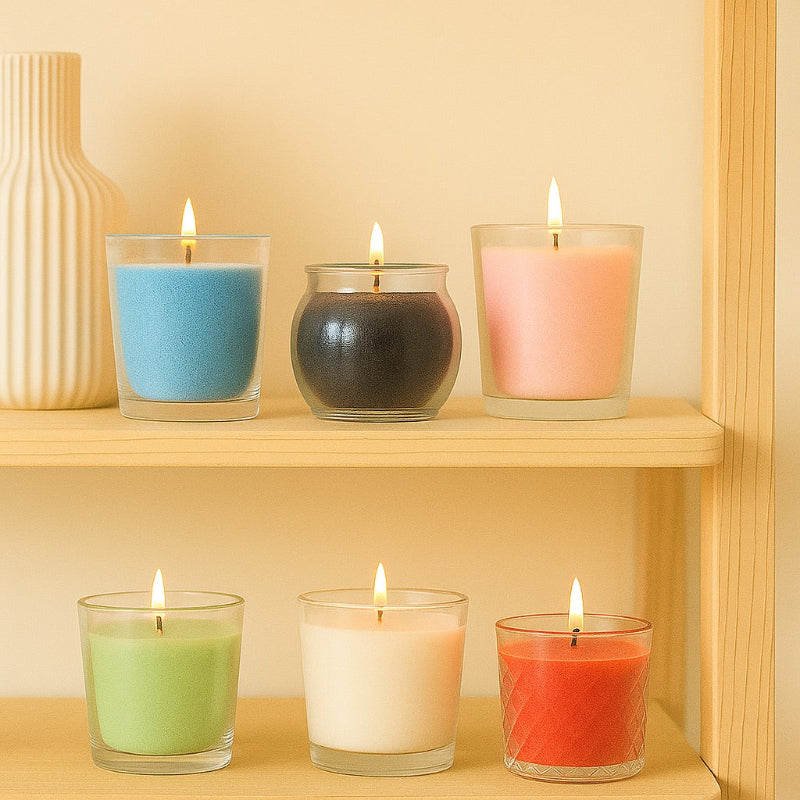 Perles de Cire Décorative DIY, idée de présentation de toutes les couleurs et posée sur une étagère. 