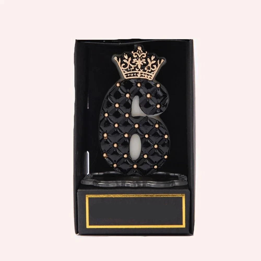 Bougie Anniversaire Chiffre Glamour avec Couronne Noir - Incroyable Beauté