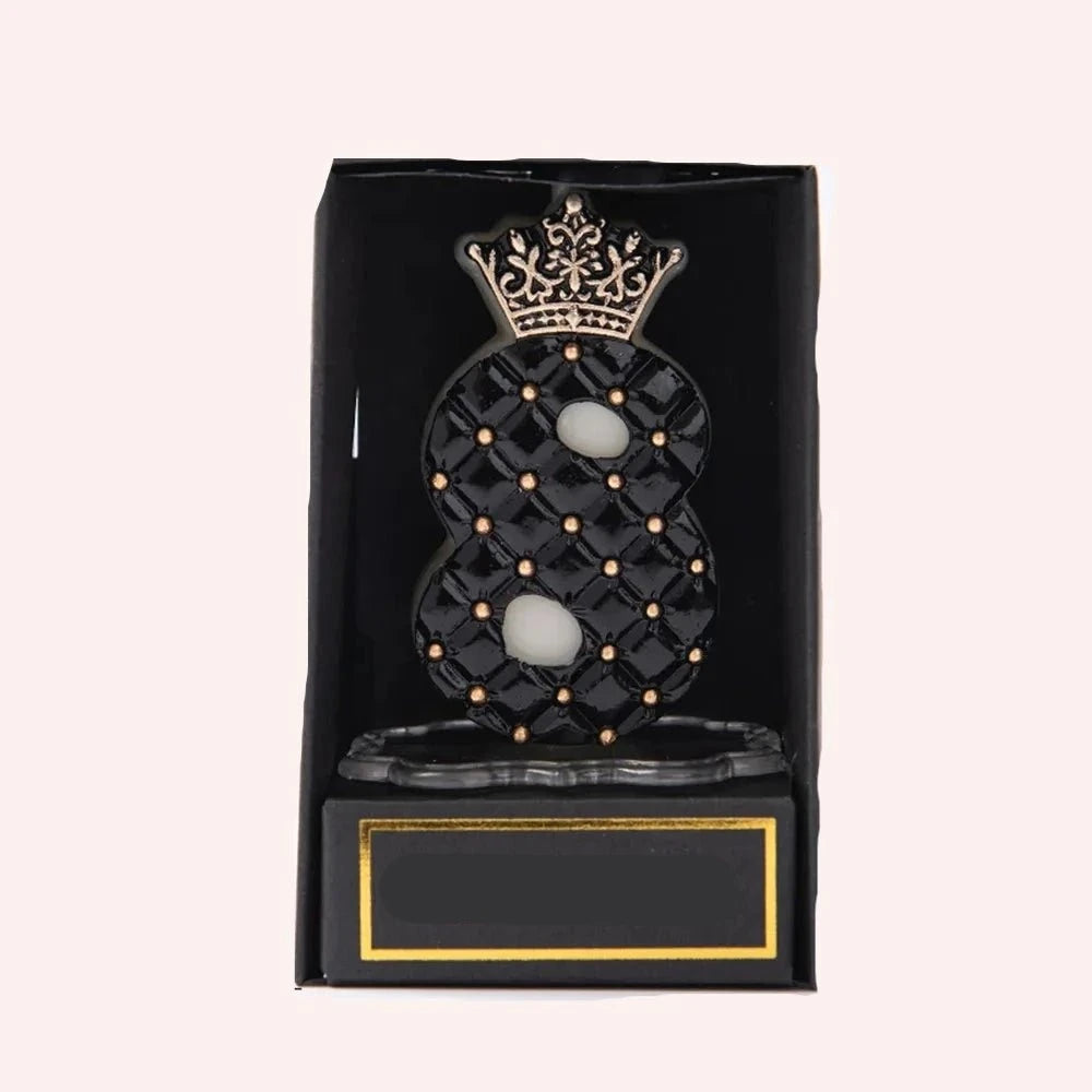 Bougie Anniversaire Chiffre Glamour avec Couronne Noir - Incroyable Beauté