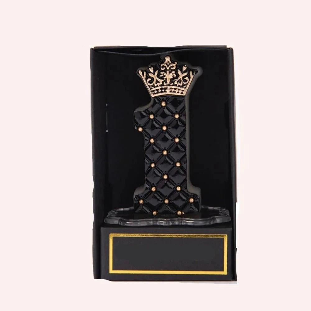 Bougie Anniversaire Chiffre Glamour avec Couronne Noir - Incroyable Beauté