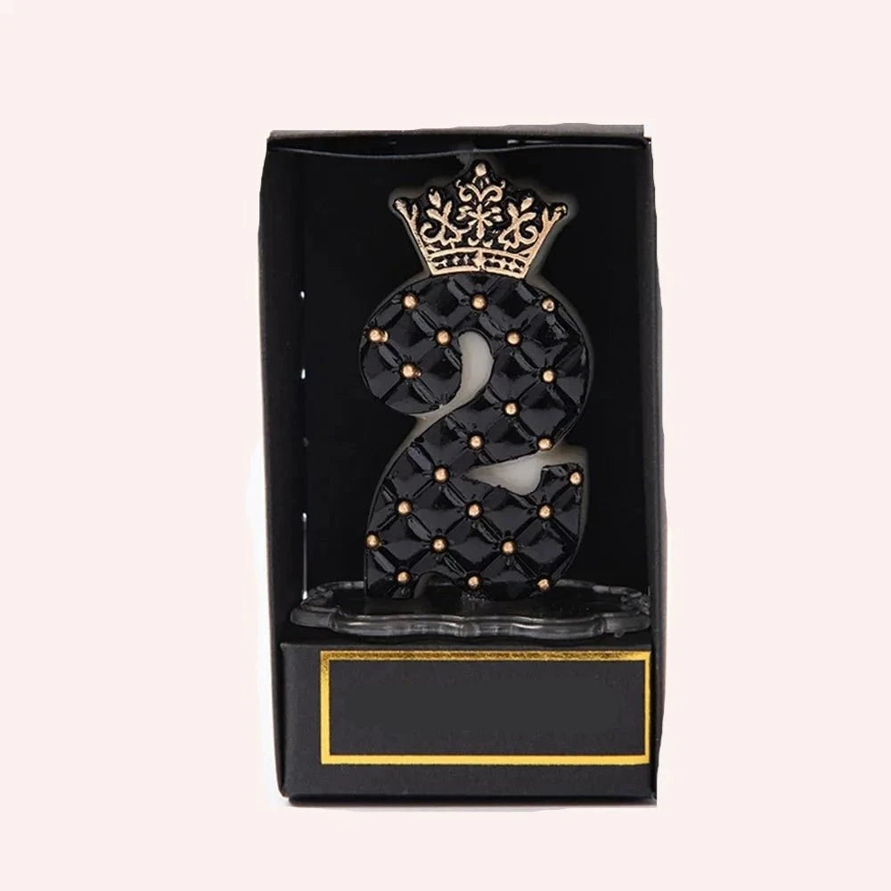 Bougie Anniversaire Chiffre Glamour avec Couronne Noir - Incroyable Beauté