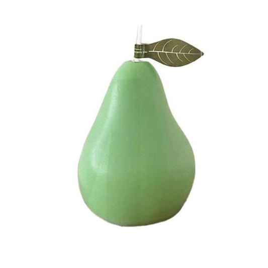 Bougie Décorative Fruit Poire, de couleur verte et sur fond blanc.